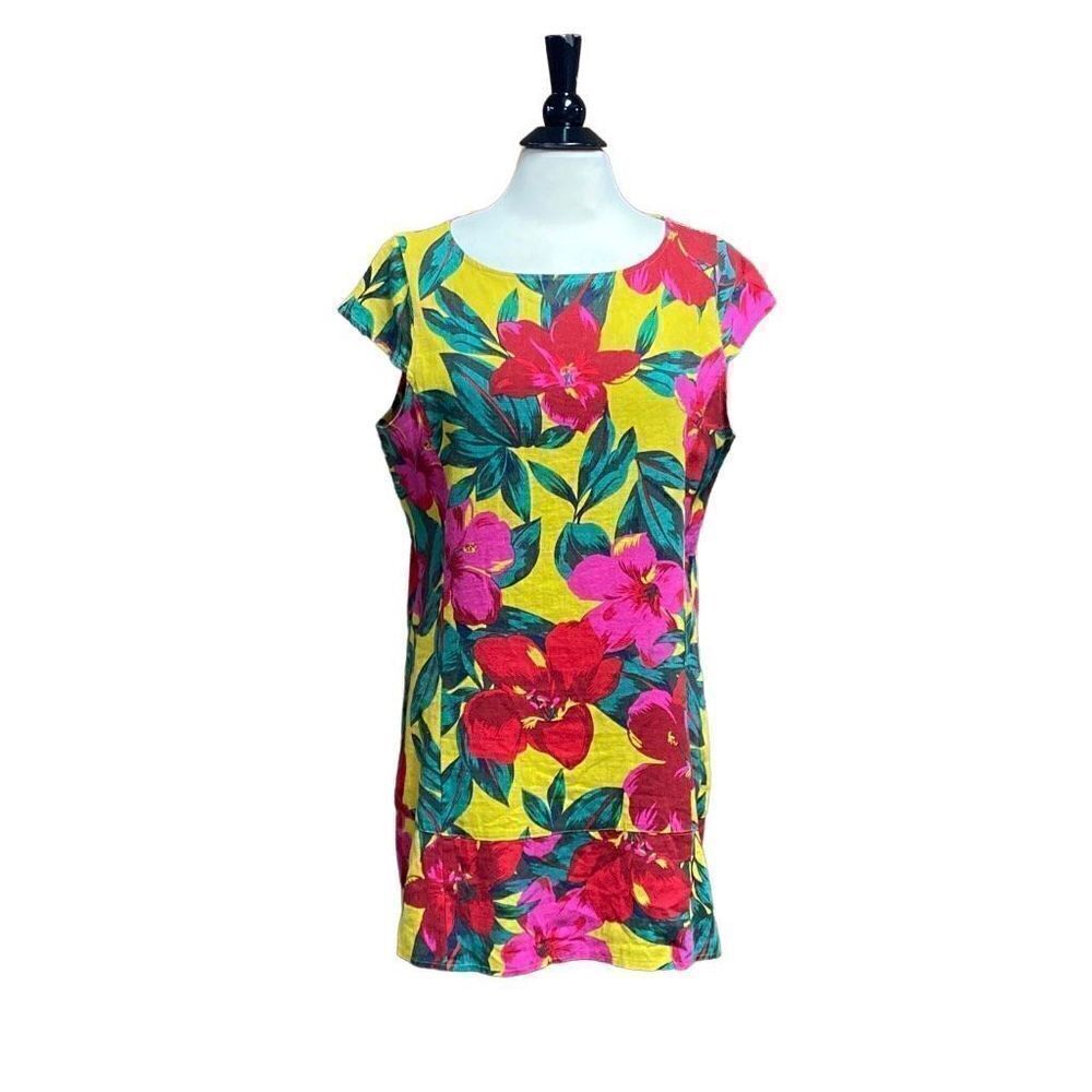 For Cynthia Floral Linen Tropical Dress Size Petite XL NEW